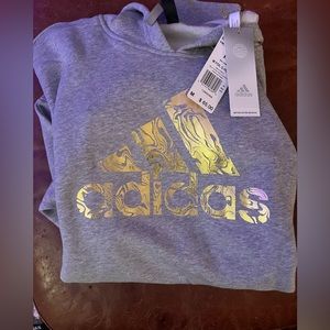 Adidas hoodie grey with gold lettering men’s size medium brand new